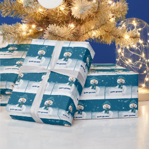 Papier Cadeau Bonhomme de neige avec panneau JOYEUSES FÊTES