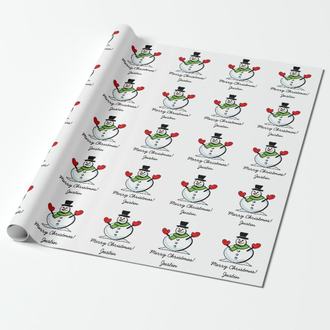 Papier Cadeau Bonhomme de neige blanc mignon personnalisé de (Déroulé)