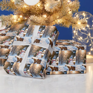Papier Cadeau Bonhomme de neige de Noël sur un banc de parc