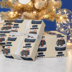 Papier Cadeau Bonhomme de neige en patchwork faux Noël Fêtes
