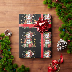 Papier Cadeau Bonhomme de neige en patchwork rétro Joyeux Noël C