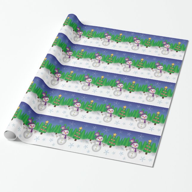 Papier Cadeau Bonhomme de neige hippie de Noël (Déroulé)
