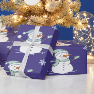 Papier Cadeau Bonhomme de neige hivernal cosy givré