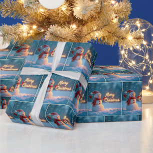 Papier Cadeau Bonhomme de neige joyeux Noël avec enseigne au néo