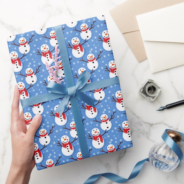 Papier Cadeau bonhomme de neige mignon et flocons de neige (Créateur téléchargé)