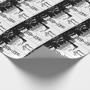 Papier Cadeau bonhomme de neige mignon souriant noir et blanc no