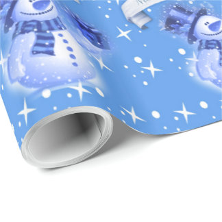 Papier Cadeau Bonhomme de neige sur le motif bleu givré