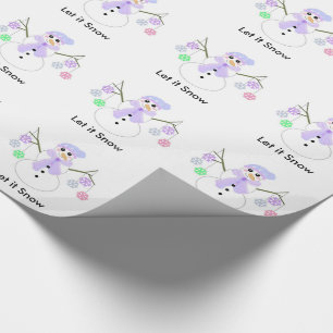 Papier Cadeau Bonhomme de neige tenant des flocons de neige