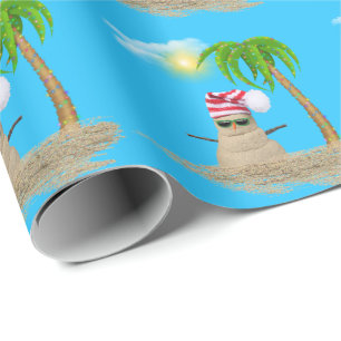 Papier Cadeau bonhomme de neige tropical avec palmier