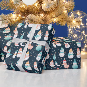 Papier Cadeau Bonhommes de neige arbres Flocons de neige Noël mo