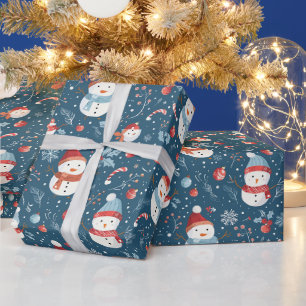 Papier Cadeau Bonhommes de neige Flocons de neige Canneberges No