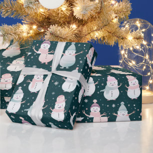 Papier Cadeau Bonhommes de neige Flocons de neige Noël moderne