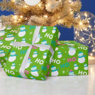 Papier Cadeau Bonhommes de neige Flocons Ho Ho Ho Noël moderne