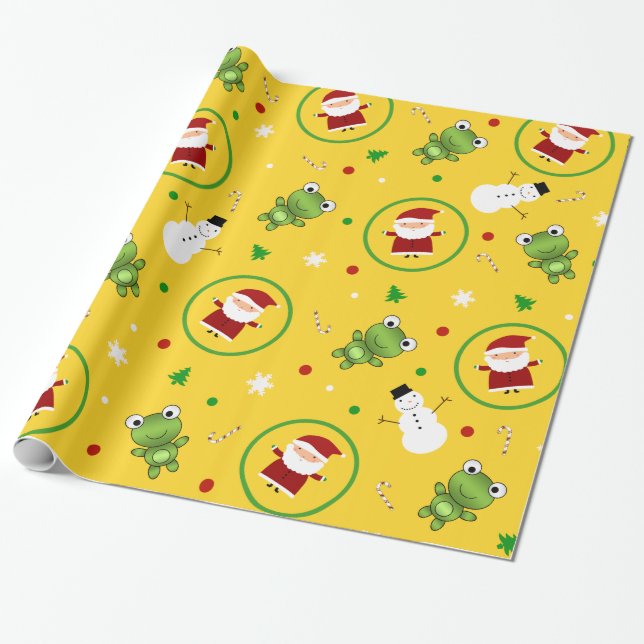 Papier Cadeau Bonhommes de neige jaunes du père noël de (Déroulé)