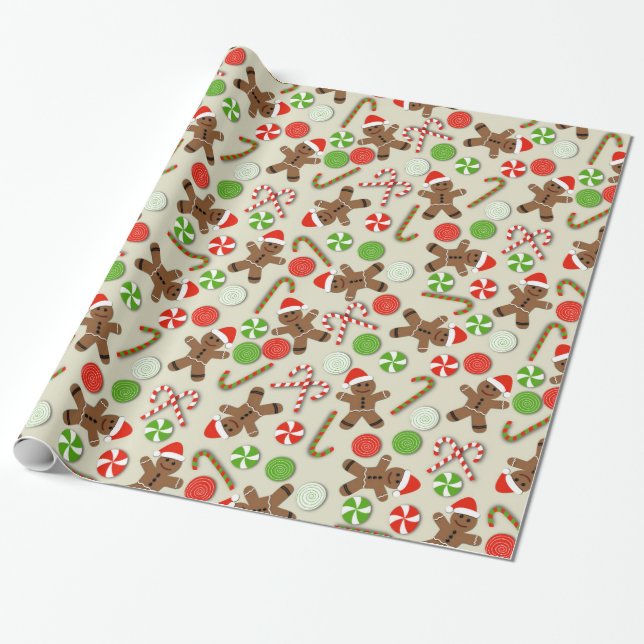 Papier Cadeau Bonhommes en pain d'épice et papier d'emballage de (Déroulé)