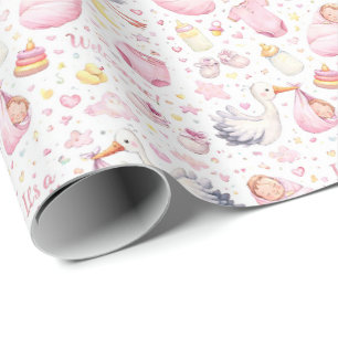 Papier Cadeau Bonjour Bébé Fille – Conception de motif aquarelle