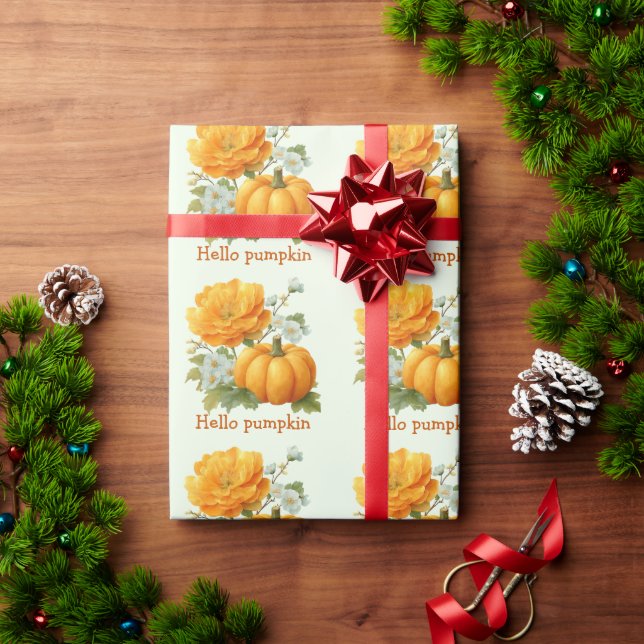 Papier Cadeau Bonjour Citrouille Floral Halloween Design (Cadeau de vacances)