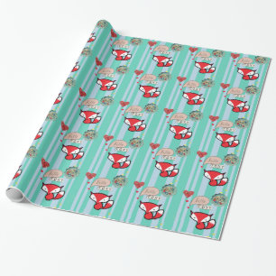 Papier Cadeau Bonjour Fox mignon rusé avec les boutons vintages