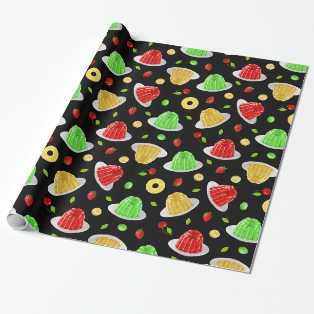 Papier Cadeau Bonjour Jello Wrapping Papier - sur noir (Déroulé)