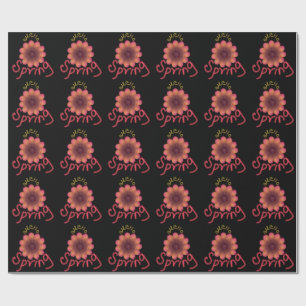 Papier Cadeau Bonjour Printemps - Fleur Texturée Rose et Orange 