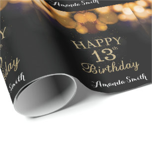 Papier Cadeau Bonne 13e anniversaire Parties scintillant noire e