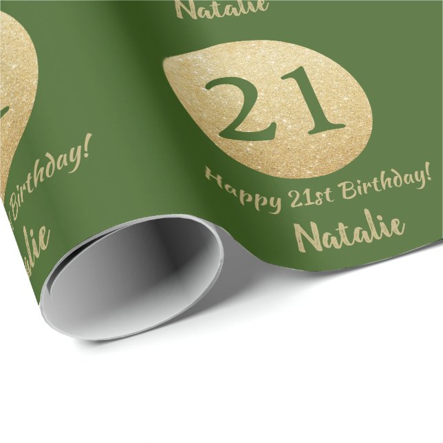 Papier Cadeau Bonne 21e anniversaire Parties scintillant verte e (Coin rond)