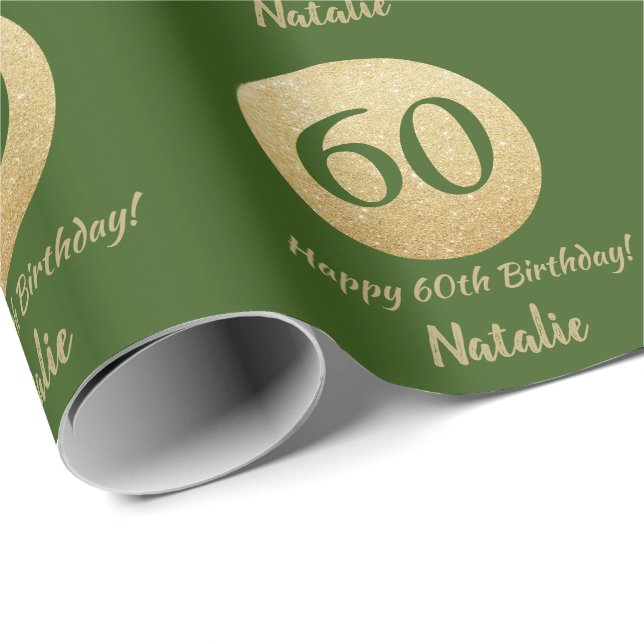 Papier Cadeau Bonne 60e anniversaire Parties scintillant verte e (Coin rond)