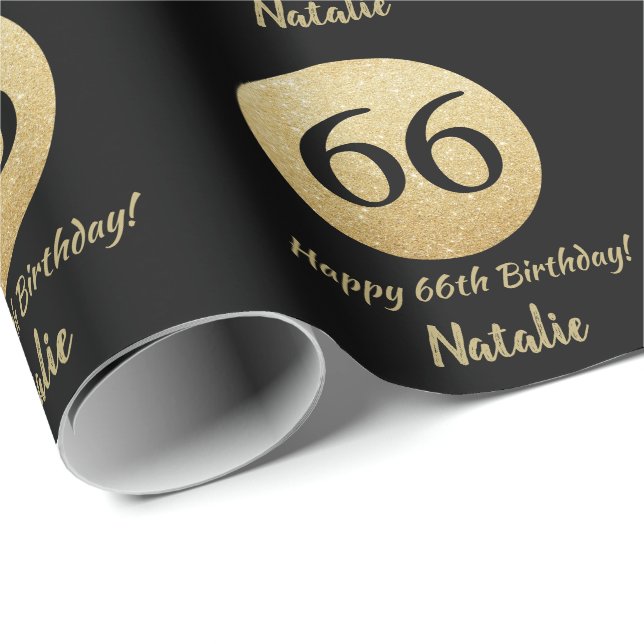 Papier Cadeau Bonne 66e anniversaire Parties scintillant Noir et (Coin rond)