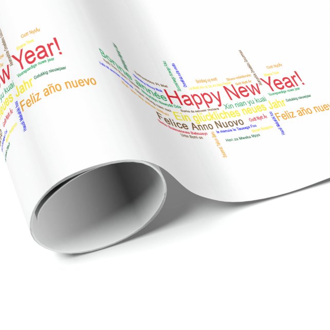 Papier Cadeau Bonne année dans différentes langues (Coin rond)