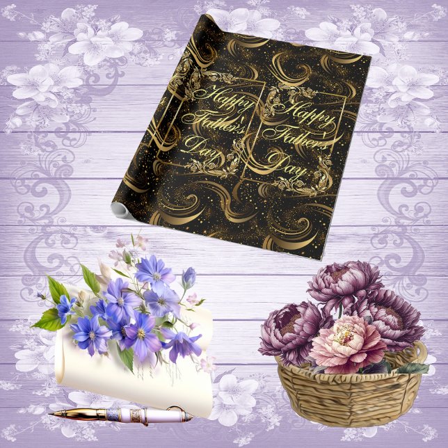 Papier Cadeau Bonne Fête des pères Moderne Calligraphie Fils Feu (Happy Fathers Day Modern Calligraphy Leafy Swirls Wrapping Paper)