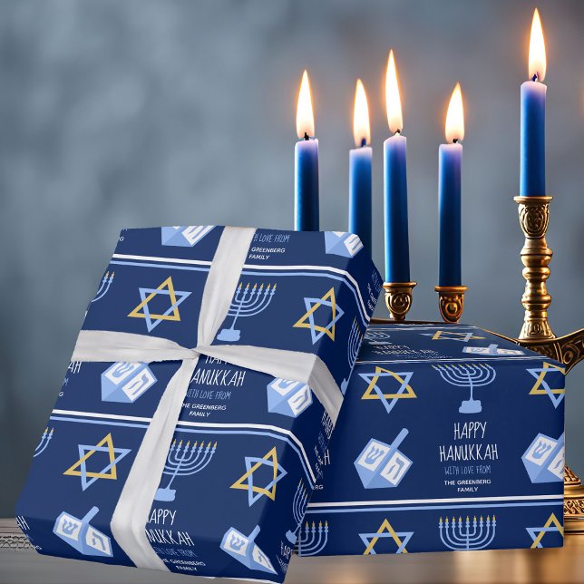 Papier Cadeau Bonne Hanoukka Beau Bleu Personnalisé Famille juiv (Créateur téléchargé)
