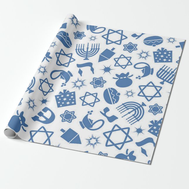 Papier Cadeau Bonne Hanoukka Blue Star de David Menorah Wrappin (Déroulé)