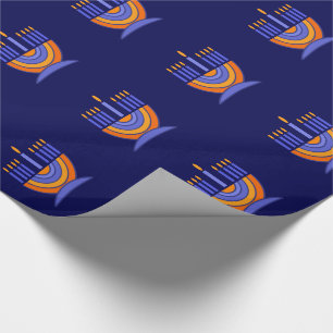 Papier Cadeau Bonne Hanoukka. Cadeau coloré Menorah