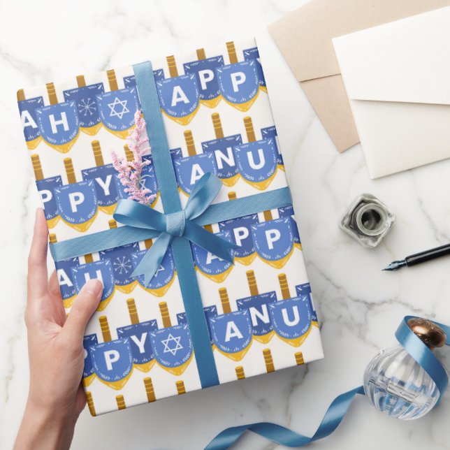 Papier Cadeau Bonne Hanoukka Star de David Snowflakes Bleu Blanc (Cadeaux)