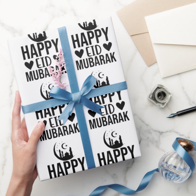Papier Cadeau Bonne mosquée du croissant de l'Aïd Moubarak noir  (Cadeaux)