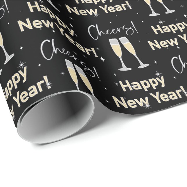 Papier Cadeau Bonne nouvelle année à la fête du Champagne Toast (Coin rond)