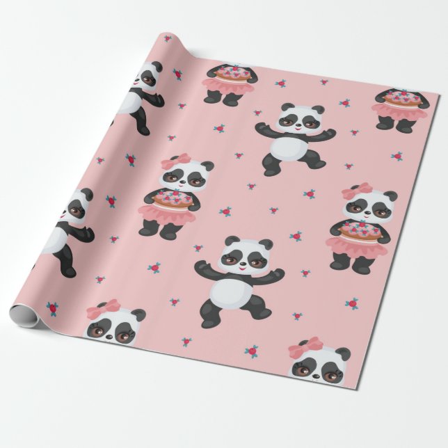 Papier Cadeau Bonne Pandas Motif de Noël (Déroulé)