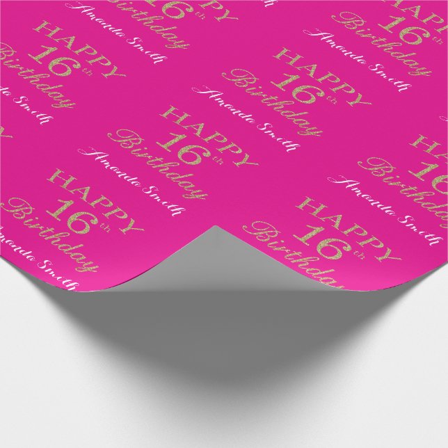 Papier Cadeau Bonne Parties scintillant d'or du 16e anniversaire (Coin)