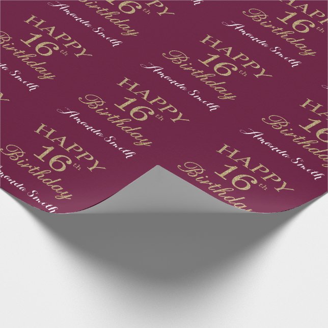 Papier Cadeau Bonne Parties scintillant d'or du 16e anniversaire (Coin)