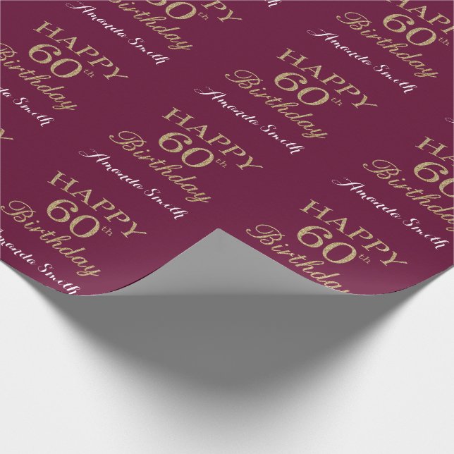 Papier Cadeau Bonne Parties scintillant d'or du 60e anniversaire (Coin)