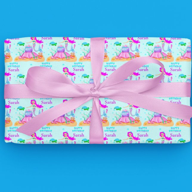 Papier Cadeau Bonne Sirène D'Anniversaire Avec Tortue De Mer Et  (This unique Mermaid celebrating a birthday will make your little mermaid giggle as she opens gifts!)