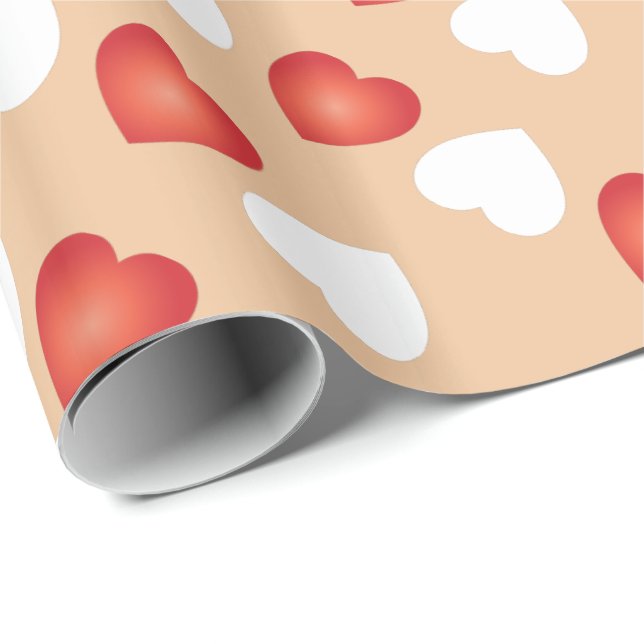 Papier Cadeau Bonne Valentines - Motif des Coeurs Rouge et Blanc (Coin rond)
