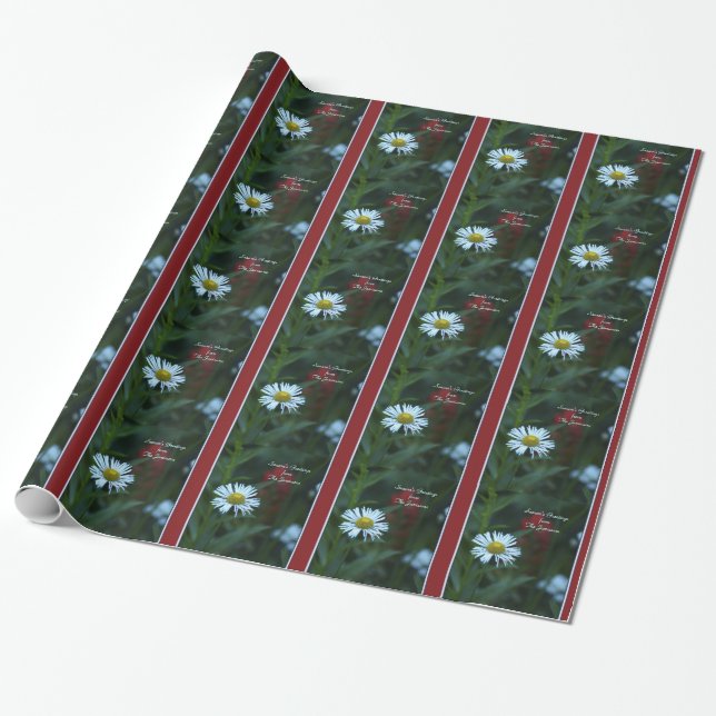 Papier Cadeau Bonnes Fêtes de marguerite blanche, nom, (Déroulé)