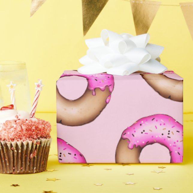 Papier Cadeau Bons beignets congelés rose avec Motif d'arrosage (Fête d'anniversaire)