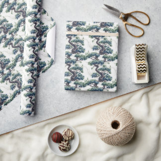 Papier Cadeau Bonsai bleu et vert -