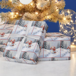 Papier Cadeau Bonshommes de neige de Noël avec des pelles rouges