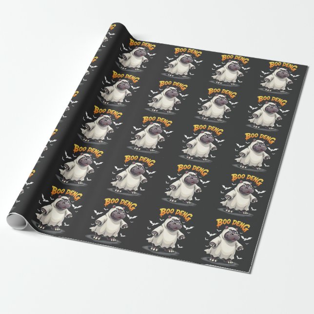 Papier Cadeau Boo Deng Ghost Baby Pygmy Hippo Moo Deng Halloween (Déroulé)