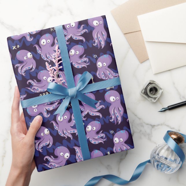 Papier Cadeau Boo Octopus mignon Violet Enfants Vêtements & Déco (Cadeaux)