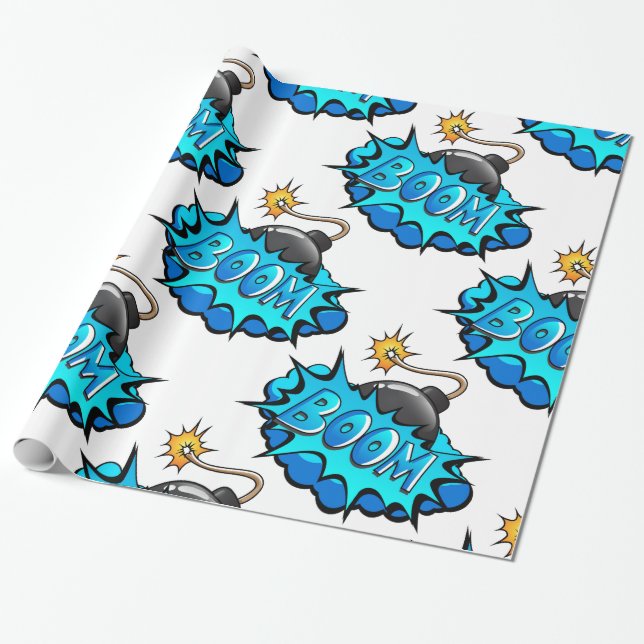 Papier Cadeau Boom comique de bombe de style d'art de bruit ! (Déroulé)