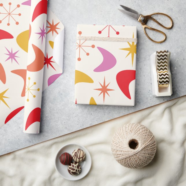 Papier Cadeau Boomerang du milieu du siècle avec des étoiles ato (Artisanat)